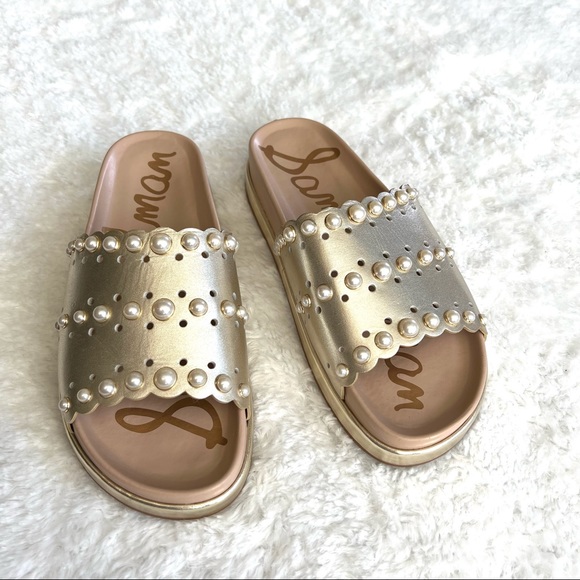 Sam Edelman Sera Slide Jute Metallic Leather Slip On Sandal - Picture 6 of 16